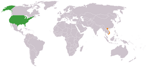 Mapa indicando localização dos Estados Unidos e do Vietnã.