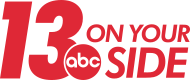 An italicized 13 in a condensed bold sans serif, with part of the 3 cut out to insert the ABC network logo. The words "On Your Side" appear to the right of the 13.