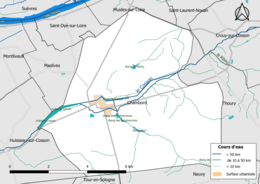 Carte en couleur présentantle réseau hydrographique de la commune