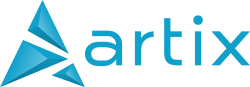 The logo for Artix Linux, containing a blue arrow on the left and the word "Artix" in lowercase, also blue on the right.