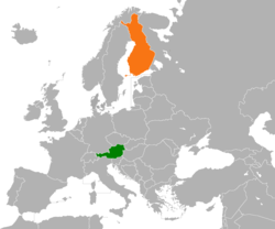 Map indicating locations of Austria and Finland