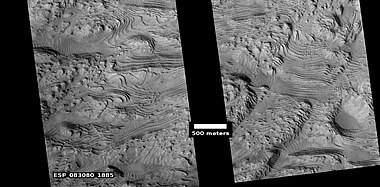 Layers, as seen by HiRISE. Black strip in middle is due to a malfunction.