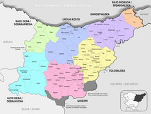 Map of the province of Gipuzkoa with its municipalities