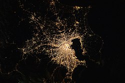 Greater Tokyo area around Tokyo Bay at night (2021)