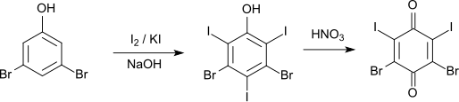 Iodierung von 3,5-Dibromphenol und Bildung von 2,4-Dibrom-3,5-diiod-p-benzochinon