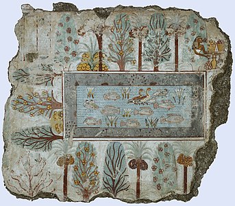 Pond in a Garden at Tomb of Nebamun, unknown author (edited by Yann)