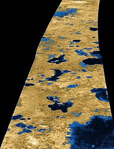 Methane lakes on Titan, by NASA/JPL-Caltech/USGS