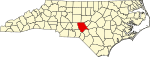 Mapa de Carolina del Norte con la ubicación del condado de Moore