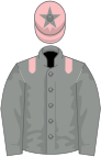 Grey, pink epaulettes, grey sleeves, pink cap, grey star