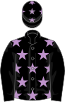 Black, mauve stars, black sleeves, mauve stars on cap