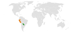 Map indicating locations of Paraguay and Peru