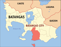 Map of Batangas with Batangas City highlighted