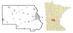 Location of Brooten within Stearns and Pope Counties in the state of Minnesota