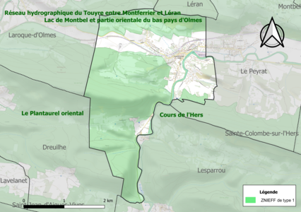 Carte des ZNIEFF de type 1 sur la commune.