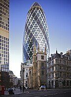 30 St Mary Axe "the Gherkin", completed in 2004 at 180 metres tall