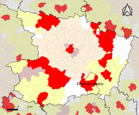 Localisation de l'aire d'attraction de Doué-en-Anjou dans le département de Maine-et-Loire.