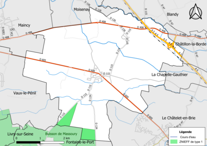 Carte des ZNIEFF de type 1 de la commune.