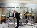 Image 9A color television test at the Mount Kaukau transmitter site, New Zealand in 1970. A test pattern with color bars is used to calibrate the signal. (from Color television)