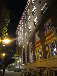 Front facade at night, September 2013