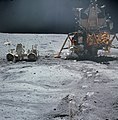 Image 62Apollo 16 LEM Orion, the Lunar Roving Vehicle and astronaut John Young (1972) (from Space exploration)