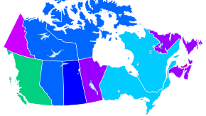 A provincial map of the Canada color-coded for abortion access. Abortion is legal at all stages in Canada, but availability is subject to medical guidelines.