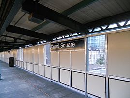 Covered section of new platform at Court Square