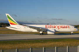 An Ethiopian Airlines Boeing 787 Dreamliner at Frankfurt Airport.