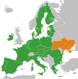 Map indicating locations of European Union and Ukraine