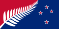 A Silver fern flag designed by Kyle Lockwood. It won a Wellington newspaper flag competition in July 2004 and appeared on TV3 in 2005 after winning a poll which included the present national flag.[14] It was voted on in the 2015 referendum.[15]
