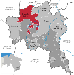 Läget för staden Langelsheim i Landkreis Goslar