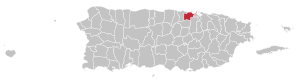 Map of Puerto Rico highlighting Toa Baja Municipality