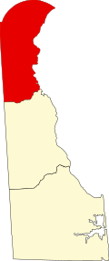 ニューキャッスル郡の位置を示したデラウェア州の地図