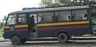A police bus used by the Mumbai Police in Mumbai, India.