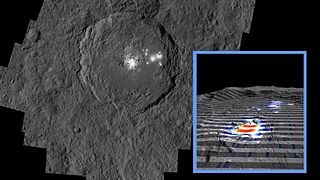 El punto brillante puede ser principalmente carbonato de sodio (NASA; junio de 2016).[2]​