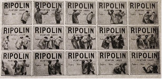 « Les Trois Ripolin » : photogrammes du premier film publicitaire exécuté en octobre 1898 à Paris par Félix Mesguich pour le compte de l'Agence nouvelle de publicité (Source : Lectures pour tous, 1899, Gallica/BnF).