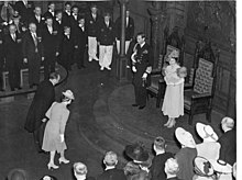 Mitchell Hepburn and his wife presented to the King George VI and Queen Elizabeth during the 1939 Royal Tour.