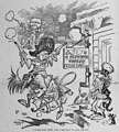 Image 31903 editorial cartoon by Bob Satterfield, depicting Arizona and New Mexico as crazed gunfighters intent on gaining access to the "E pluribus unum tavern". (from History of Arizona)