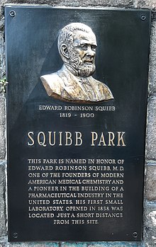 Plaque of Edward Robinson Squibb at Squibb Park, Brooklyn, New York City