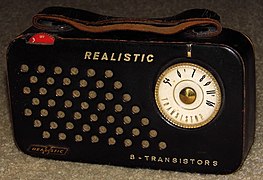 A Realistic-brand Realistic 8 leather-cased transistor radio, circa 1959