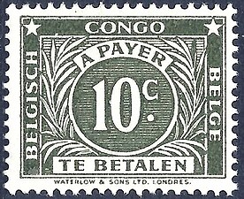 1943 10c postage due stamp of Belgian Congo[13][14]