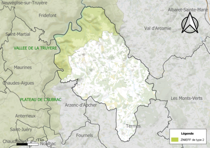 Carte de la ZNIEFF de type 2 sur la commune.