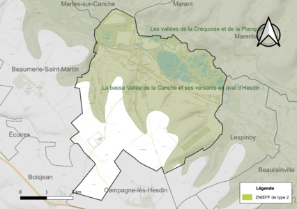 Carte de la ZNIEFF de type 2 sur la commune.