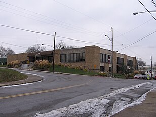 Alexander Hall in 2008, with the former Route 18 in the foreground.