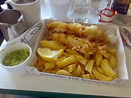 Fish and chips at Anstruther Fish Bar, with mushy peas