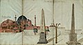 Watercolour of the Hippodrome's spina and Hagia Sophia from a manuscript in the library of Trinity College, Cambridge