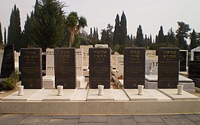 Graves of five victims of the Munich massacre at the Kiryat Shaul Cemetery, Tel Aviv, Israel. From left to right: André Spitzer, Mark Slavin, Eliezer Halfin, Kehat Shorr and Amitzur Schapira.