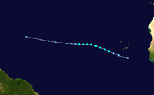 Track of weak tropical storm over the central Atlantic