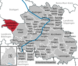 Läget för Leinfelden-Echterdingen i Landkreis Esslingen