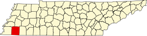Map of Tennessee highlighting Fayette County