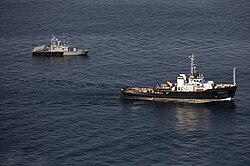 Russian Navy Project 745MBS rescue tug Viktor Konetsky and IRIS Shahid Mahdavi (P313-1) during the CHIRU exercise in 2019